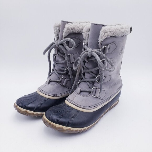 Sorel Gray Caribou Slim Winter Snow Boot Grey Suede Waterproof Mid-Calf Size 6.5 - Picture 2 of 9